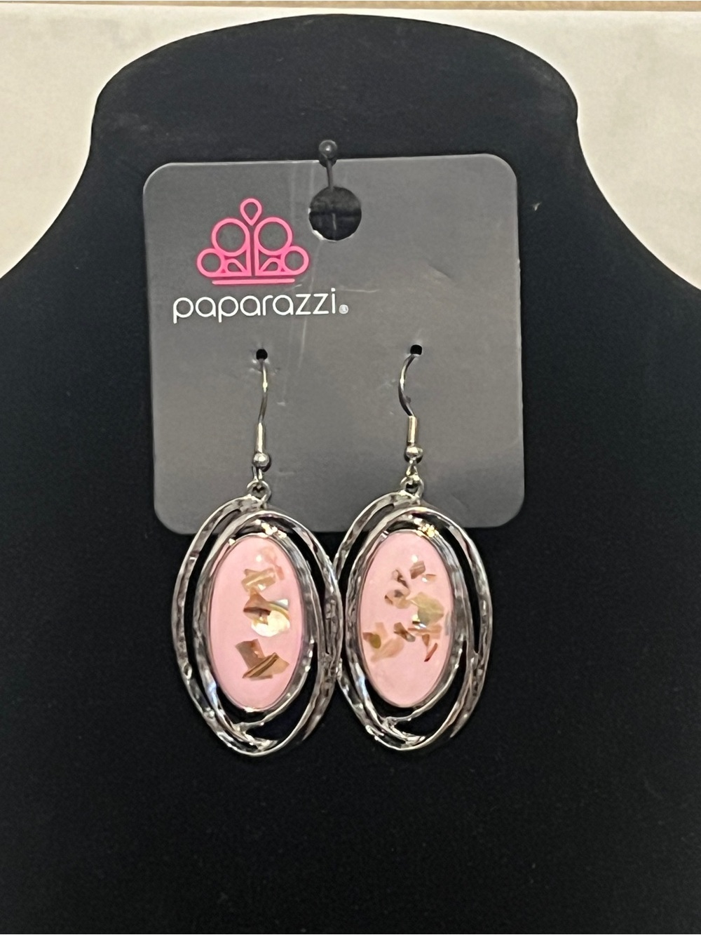 Paparazzi Pink Oval Dangle Earrings with Gold Flake Detail